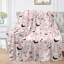 Yellow Ghost Cartoon Fleece Throw Blanket 40x30 in
