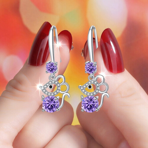 Women's mouse-shaped rhinestone alloy hook earrings 2