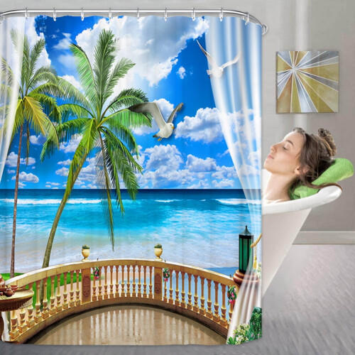Ocean Tropical Island Shower Curtain Polyester 72x72 1