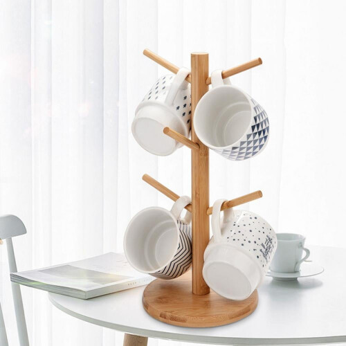 Bamboo Coffee Mug Rack with 6 Hooks 1