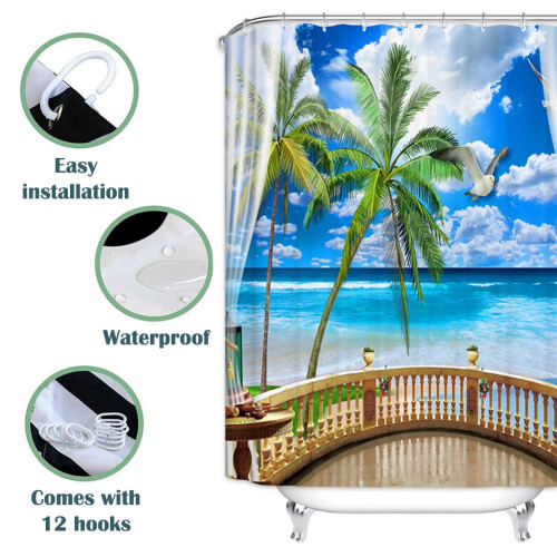 Ocean Tropical Island Shower Curtain Polyester 72x72 2