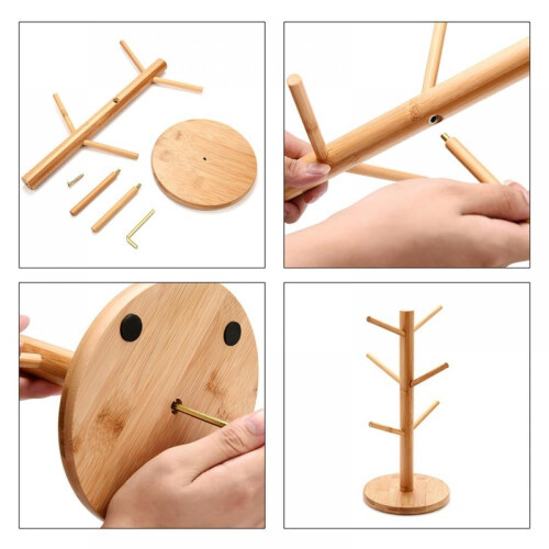 Bamboo Coffee Mug Rack with 6 Hooks 2