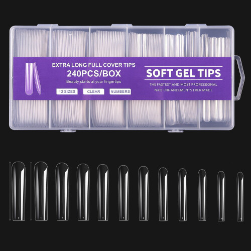 Soft Gel Nail Tips C-Curve Stiletto Soak-Off 24pcs 2