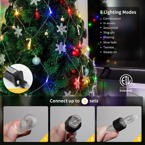 LED Net String Lights 5FT x 5FT 96 LEDs 8 Modes Multicolor 2