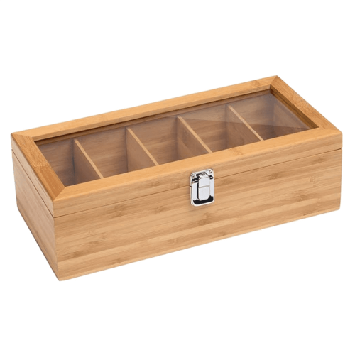 Bamboo Tea Bag Organizer with 5 Compartments 1