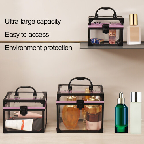 Gardenne clear makeup case with handle and lock, large 1