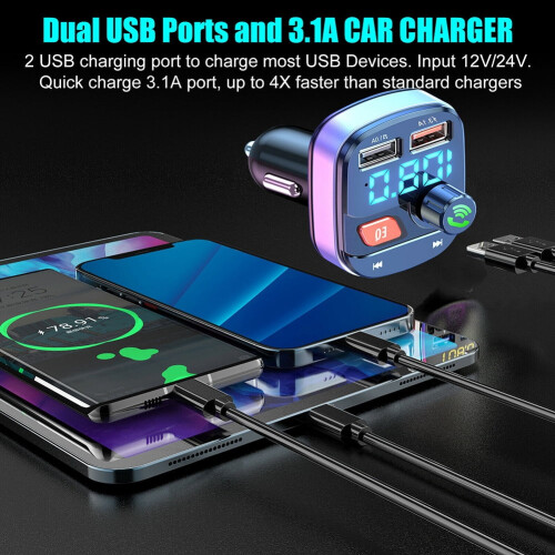 Wireless FM Transmitter with Dual USB Charging and 1