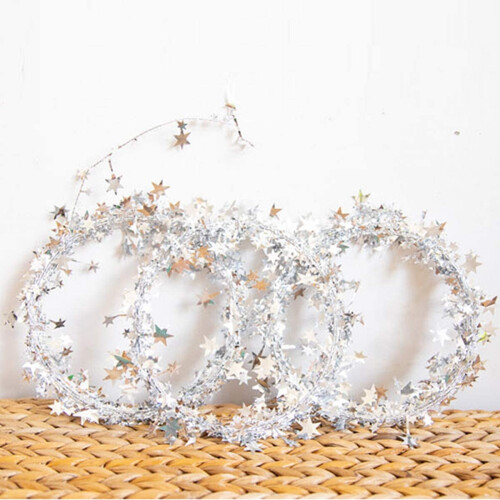Star Tinsel Garland with Wire Silver 25ft 3PCS 1