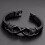 Leather Infinity Bracelet for Men Black Stainless Steel 7