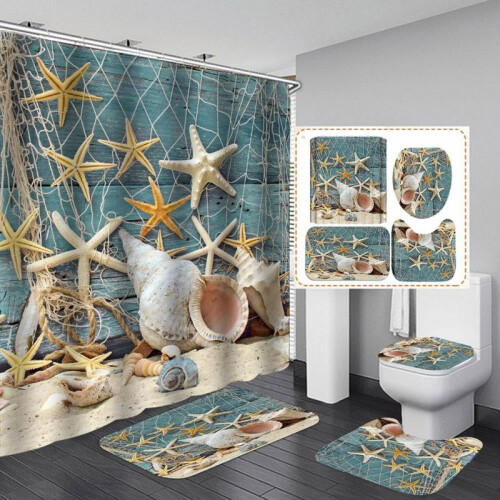 Digital Print Shower Curtain Set 4 Pieces 180x180cm 1