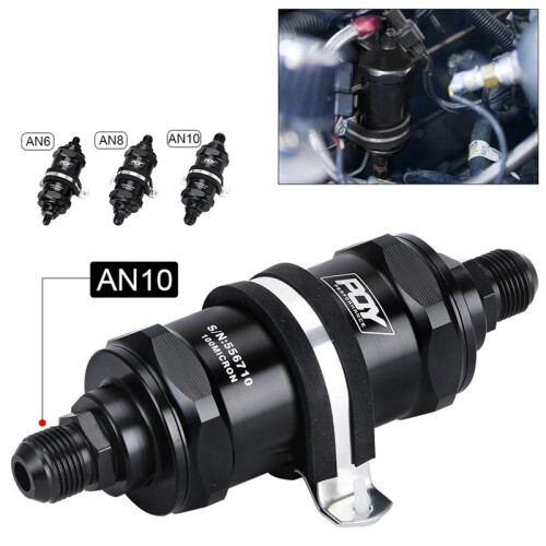 Universal Filter BLACK AN10 Inline Fuel Filter E85 Ethanol with 100μm (0.1MM) Stainless Steel Element 1