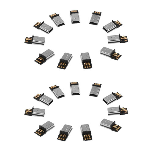 Mini USB 5-pin male plug silver tone dark gray 20 pcs