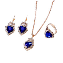 Women's heart-shaped rhinestone jewelry set 3 pcs