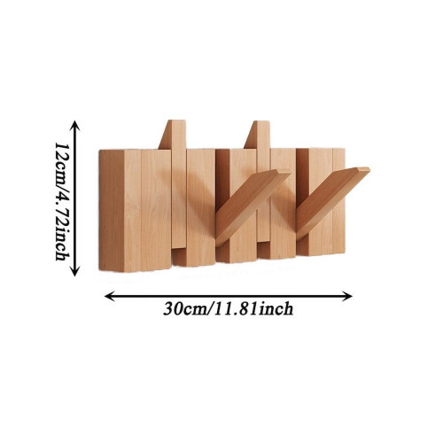 Natural Wood Wall-Mounted Coat Rack with 4 Flip Hooks 1