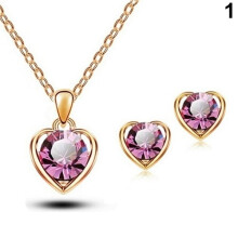 Women's Heart Crystal Pendant Necklace and Earrings Set