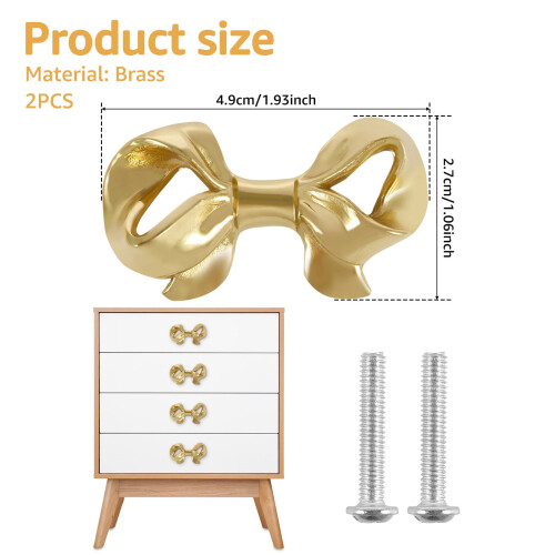 Brass Bow Knobs Decorative Drawer Pulls 2 pcs 1