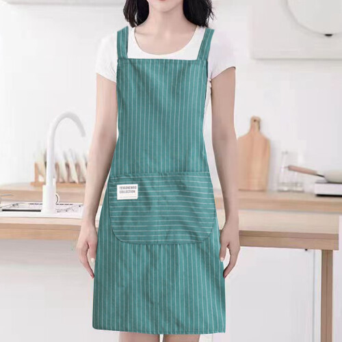 Women's striped kitchen apron with front pocket 2
