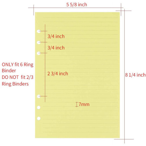 A5 ruled binder refills 6-hole 5-color 50 sheets 1