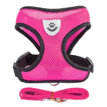 (Rose Red) Breathable Cat Harness Leash Set Adjustable Puppy Cats Harness Vest French Bulldog Chihuahua Pug Outdoor