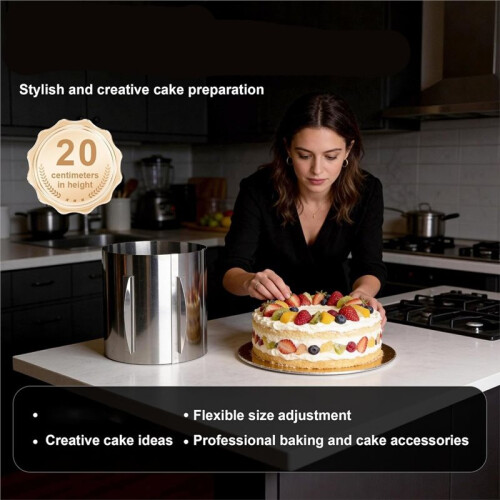Extra-Tall (20 cm) Adjustable Cake Ring with Scale. Adjustable Stainless Steel Baking Ring (16-30 cm) ,for Baking 2