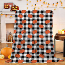 Orange Pumpkin Throw Blanket Black White Buffalo Plaid