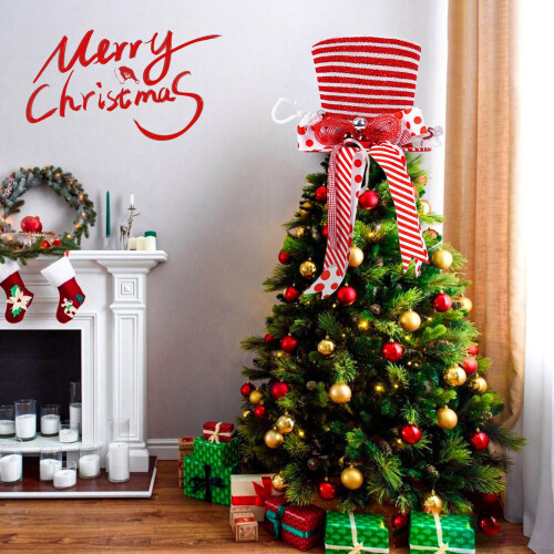 Christmas tree topper hat with bow red white striped 1 piece 2
