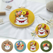 Embroidery Hoop Flower Kit for Beginners with Cats Design