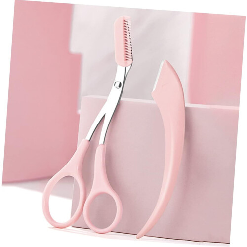 Eyebrow Scissors Stainless Steel Arc Shape Pink 3 Sets 1