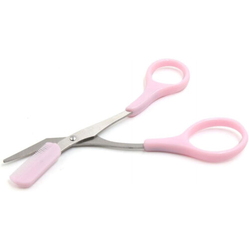 Eyebrow Trimmer Stainless Steel with Pink Plastic Handle 1