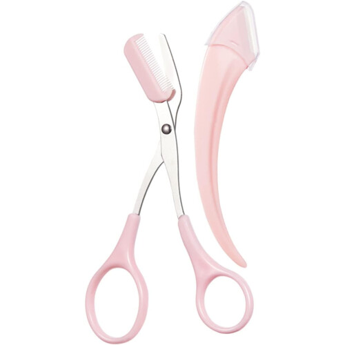 Eyebrow Scissors Stainless Steel Arc Shape Pink 3 Sets 2