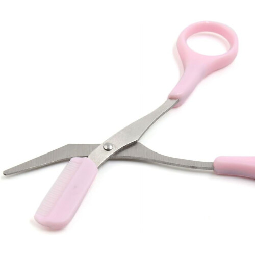 Eyebrow Trimmer Stainless Steel with Pink Plastic Handle 2