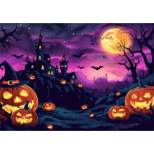 Halloween background horror moonlit cemetery 1 piece