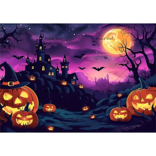 Halloween background horror moonlit cemetery 1 piece