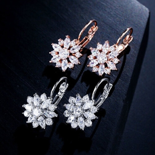 Cubic Zirconia Sunflower Dangle Earrings Leverback 2