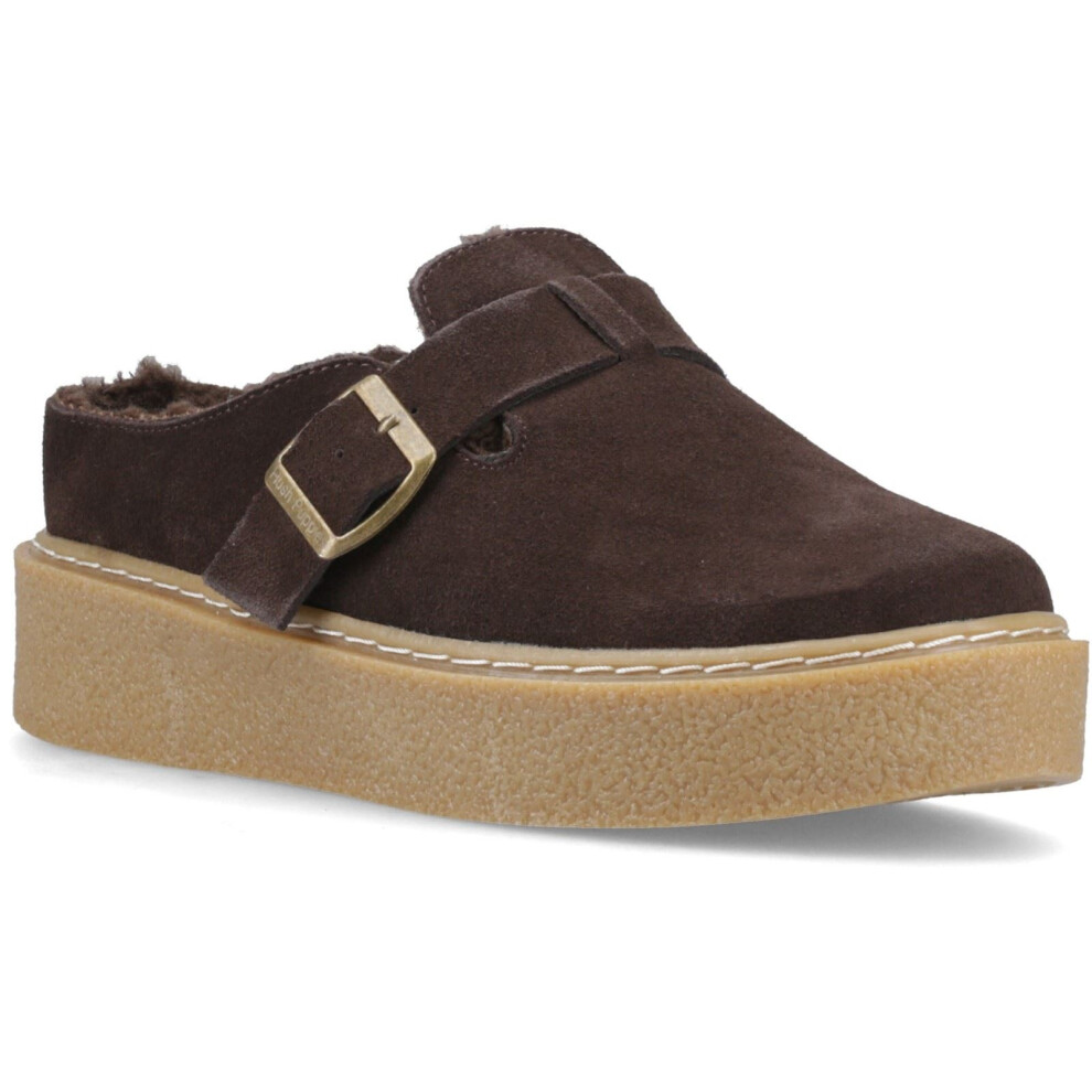 Hush Puppies (, ) Blanche Fur Leather Women's Chocolate Mules