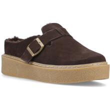 (, ) Hush Puppies Blanche Fur Leather Women's Chocolate Mules
