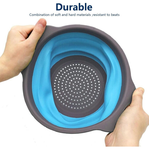 Collapsible Colander Set Heat-Resistant 3-Piece Blue 2