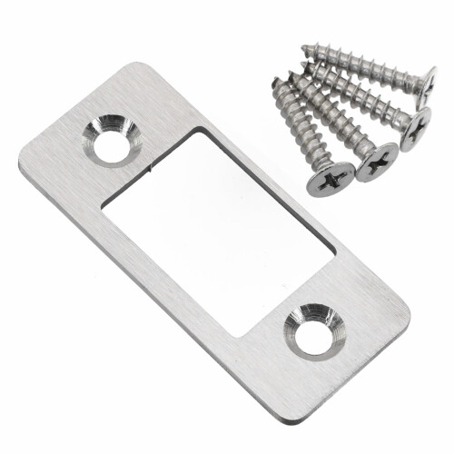 Deadbolt Strike Plate Large Hole Narrow Edge 1 Piece Silver 2