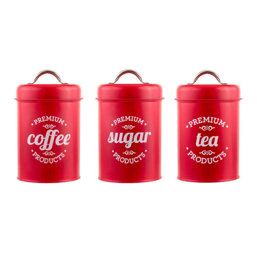 Metal Coffee and Tea Storage Tin 1200ml 3 Pack Red 1