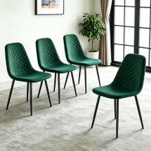 4PCS Velvet Dining Chairs Breakfast MetalLeg Green