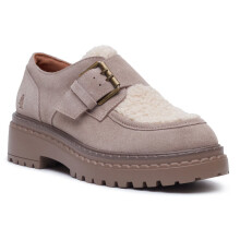 (, ) Hush Puppies Orla Monk Leather Women's Taupe Loafers