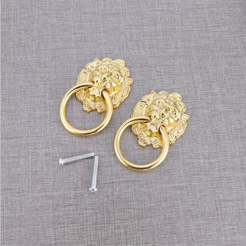Lion Head Drawer Pull Handle Knobs Golden 4pcs 2
