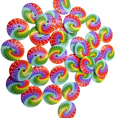 Wooden Buttons 15mm Rainbow Pattern 100pcs