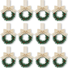 12 Mini Coroas de Natal Decorativas com Fitas, Frutas Vermelhas e Laços, Perfeitas para Criar um Ambiente Festivo, Ideais para Decoração de Casa e