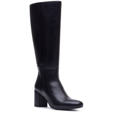 (, ) Hush Puppies Oprah Long Leather Women's Black Heeled Knee High Boots