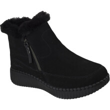 (, ) Skechers Wilshire BLVD Fresh Zip Leather Women's Black Suede/Faux Fur Boots