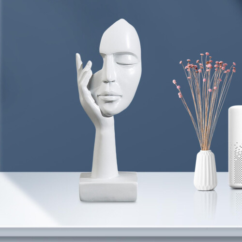 Thinker Lady Sculpture Abstract Face Art Statue White 2