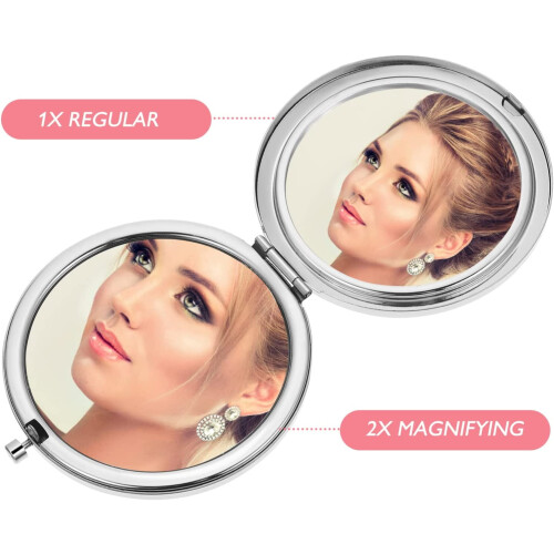 Compact round double-sided makeup mirror for women, gold, 2