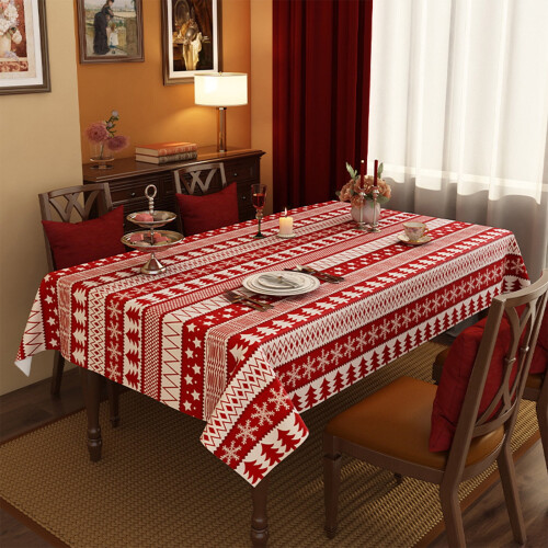Christmas plastic tablecloth red with white snowflakes