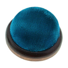 Round wooden-base pin cushion for sewing and crafts